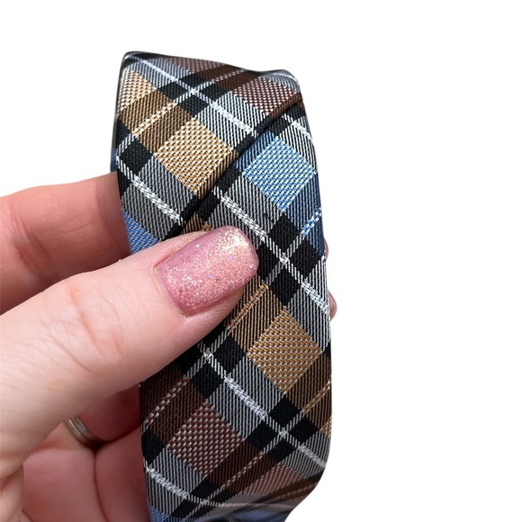 Joseph & Feiss International 100% Silk Earth Tone Brown Blue Plaid Men Neck Tie - Picture 4 of 11